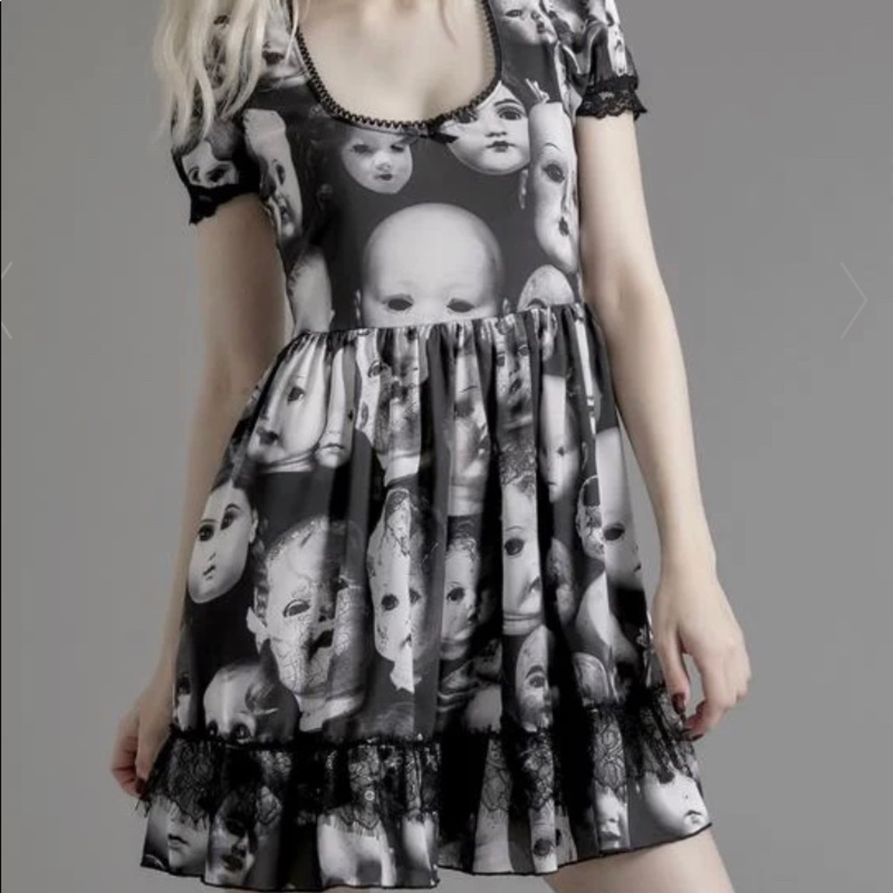 Widow Dollskill Haunted Doll Babydoll Puff Sleeve Dress